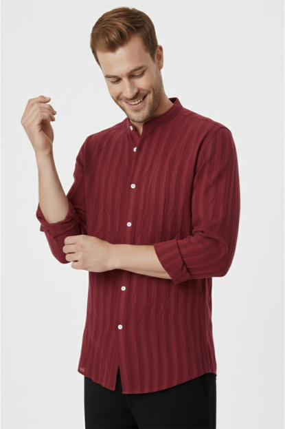 DeepSEA Slim Fit Çizgili %100 Pamuk Erkek Gömlek – Nefes Alan Şık Günlük Gömlek 2602621