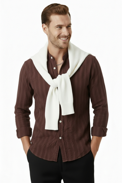 DeepSEA Slim Fit Çizgili %100 Pamuk Erkek Gömlek – Nefes Alan Şık Günlük Gömlek 2602621