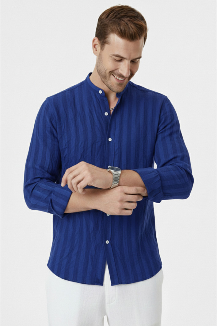 DeepSEA Slim Fit Çizgili %100 Pamuk Erkek Gömlek – Nefes Alan Şık Günlük Gömlek 2602621 2