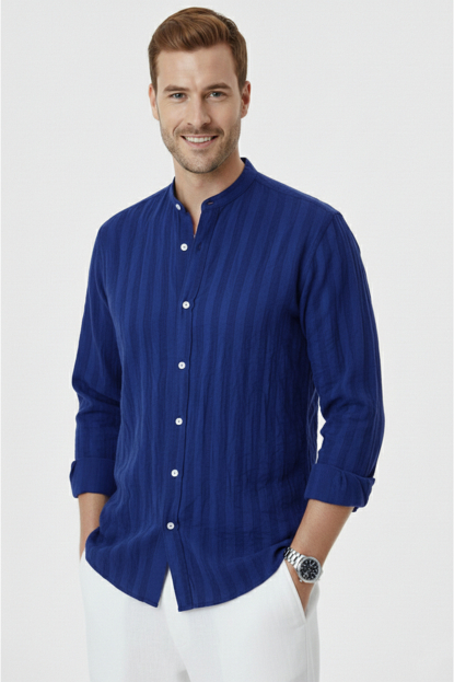 DeepSEA Slim Fit Çizgili %100 Pamuk Erkek Gömlek – Nefes Alan Şık Günlük Gömlek 2602621
