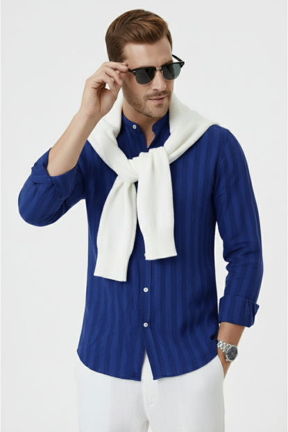 DeepSEA Slim Fit Çizgili %100 Pamuk Erkek Gömlek – Nefes Alan Şık Günlük Gömlek 2602621