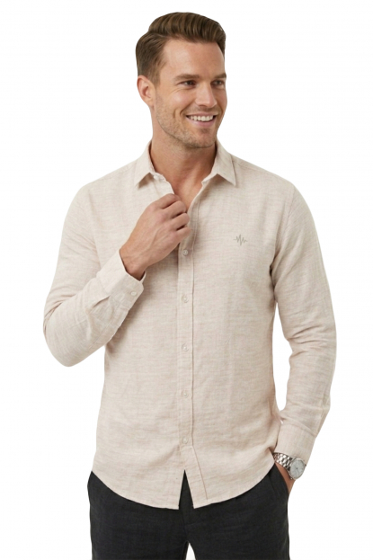 DeepSEA Çizgi Dokulu Hakim Yaka Rahat Kalıp Kırışık Viskon Keten Erkek Gömlek 2602624