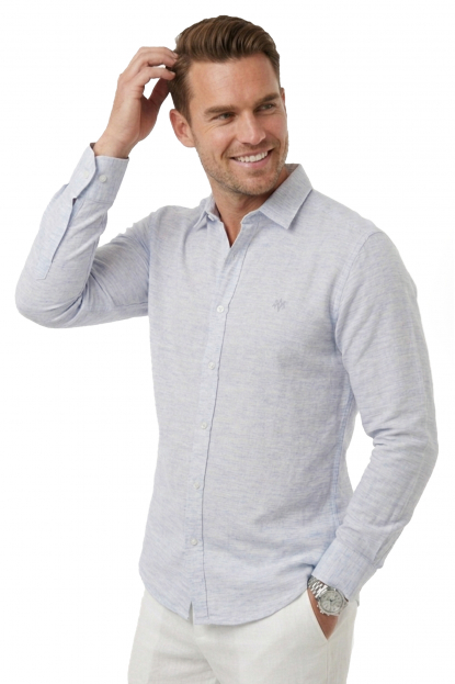 DeepSEA Çizgi Dokulu Hakim Yaka Rahat Kalıp Kırışık Viskon Keten Erkek Gömlek 2602624