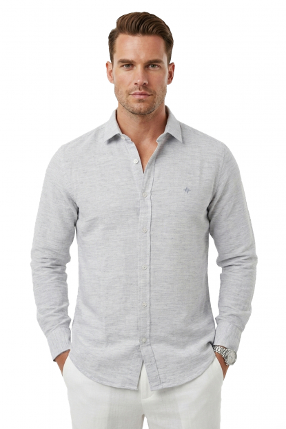 DeepSEA Çizgi Dokulu Hakim Yaka Rahat Kalıp Kırışık Viskon Keten Erkek Gömlek 2602624