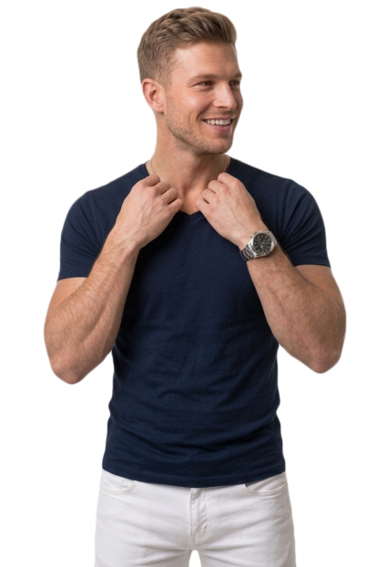 DeepSEA V Yakalı Likralı Dar Kesim Erkek Tişört 1801165