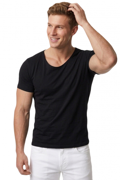 DeepSEA Yakası ve Kolları Kesik Likralı Geniş Yakalı Erkek Tişört 1801199