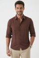 DeepSEA Modal Kumaş Likralı Rahat Kalıp Kırışmayan Ütü Gerektirmeyen Erkek Gömlek 2602606