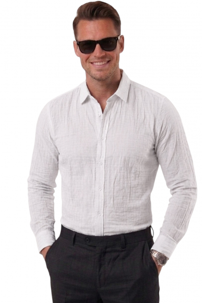 DeepSEA Modal Kumaş Likralı Rahat Kalıp Kırışmayan Ütü Gerektirmeyen Erkek Gömlek 2602607