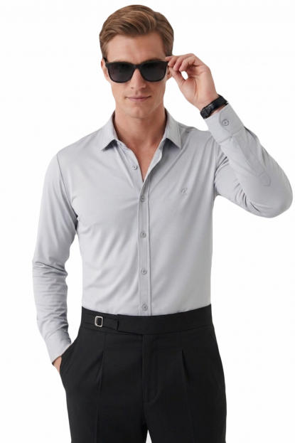 DeepSEA Modal Kumaş Likralı Rahat Kalıp Kırışmayan Ütü Gerektirmeyen Erkek Gömlek 2602610