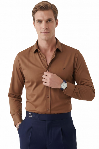 DeepSEA Modal Kumaş Likralı Rahat Kalıp Kırışmayan Ütü Gerektirmeyen Erkek Gömlek 2602610