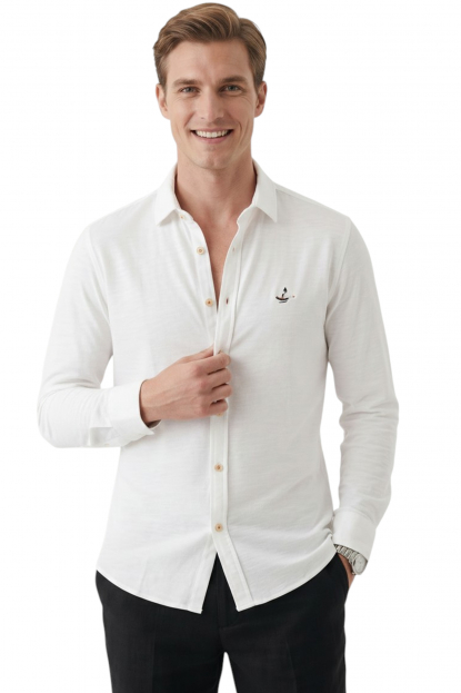 DeepSEA Erkek Hakim Yaka Ütü Gerektirmeyen Rahat Kalıp Kırışık Kumaş Viskon Gömlek 2602630