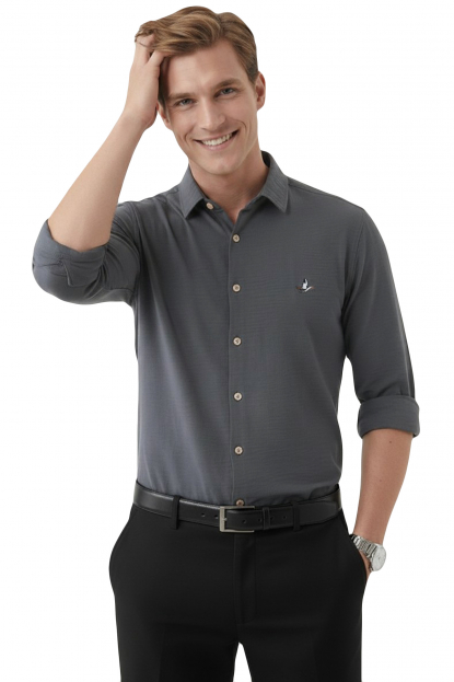 DeepSEA Erkek Hakim Yaka Ütü Gerektirmeyen Rahat Kalıp Kırışık Kumaş Viskon Gömlek 2602630