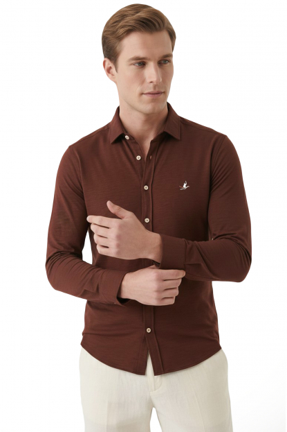 DeepSEA Erkek Hakim Yaka Ütü Gerektirmeyen Rahat Kalıp Kırışık Kumaş Viskon Gömlek 2602630