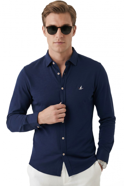 DeepSEA Erkek Hakim Yaka Ütü Gerektirmeyen Rahat Kalıp Kırışık Kumaş Viskon Gömlek 2602630