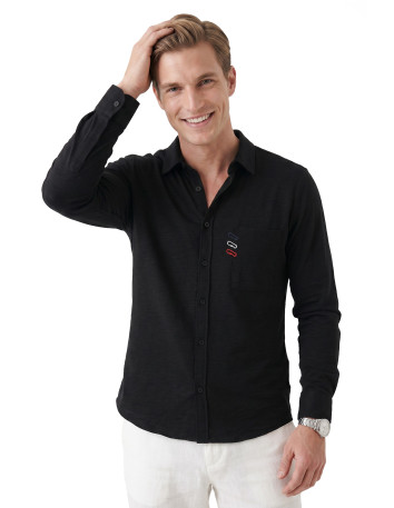 DeepSEA Modal Kumaş Rahat Kalıp Armalı Erkek Gömlek 2602633