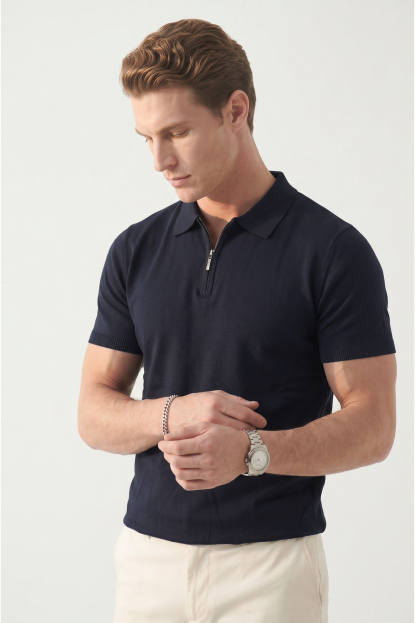 DeepSEA Slim Fit Nefes Alan Pamuklu Polo Yaka Tişört Dar Kesim Örme Kumaş Tişört 2505030