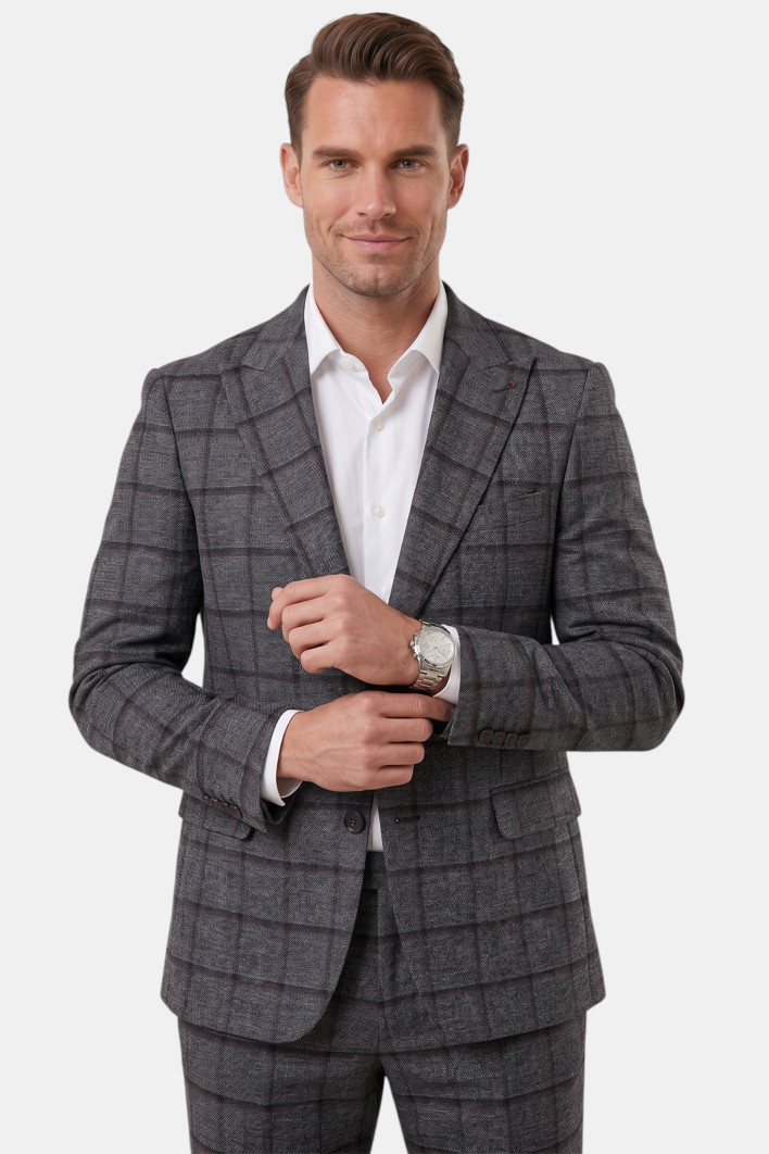 DeepSEA Slim Fit Kesim Çift Düğme Çift Yırtmaç 2 Li Takım Elbise 2601812 2