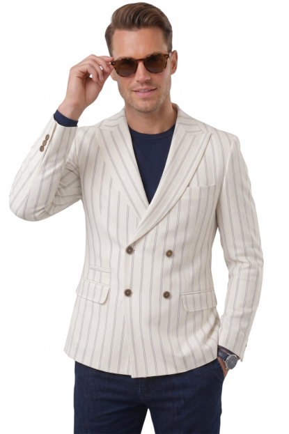 DeepSEA Noktali Likralı Slim Fit Kruvaze Penye Erkek Ceket 2600814