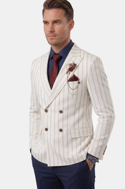 DeepSEA Noktali Likralı Slim Fit Kruvaze Penye Erkek Ceket 2600814
