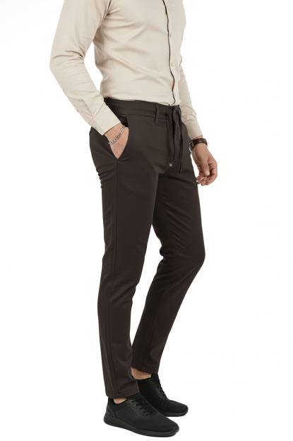 DeepSEA Erkek Likralı Gofre Kumaş Beli Lastikli İpli Slim Fit Günlük Pantolon 2600572