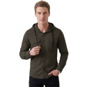 DeepSEA Kapüşonlu Cepli Slim Fit Likralı Kot Gömlek 2300396
