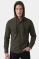 DeepSEA Kapüşonlu Cepli Slim Fit Likralı Kot Gömlek 2300396