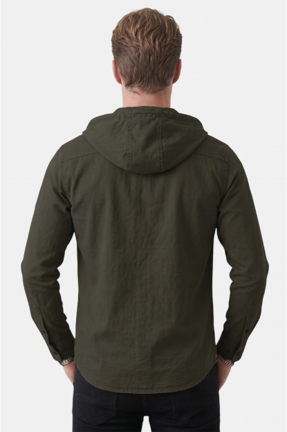 DeepSEA Kapüşonlu Cepli Slim Fit Likralı Kot Gömlek 2300396