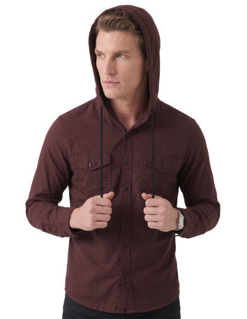 DeepSEA Kapüşonlu Cepli Slim Fit Likralı Kot Gömlek 2300396
