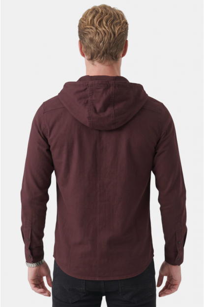 DeepSEA Kapüşonlu Cepli Slim Fit Likralı Kot Gömlek 2300396