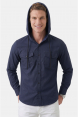 DeepSEA Kapüşonlu Cepli Slim Fit Likralı Kot Gömlek 2300396