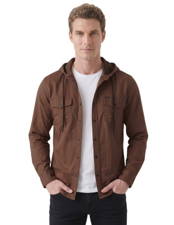 DeepSEA Kapüşonlu Cepli Slim Fit Likralı Kot Gömlek 2300396