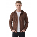 DeepSEA Kapüşonlu Cepli Slim Fit Likralı Kot Gömlek 2300396