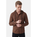 DeepSEA Kapüşonlu Cepli Slim Fit Likralı Kot Gömlek 2300396