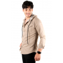 DeepSEA Kapüşonlu Cepli Slim Fit Likralı Kot Gömlek 2300396