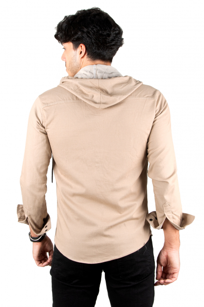 DeepSEA Kapüşonlu Cepli Slim Fit Likralı Kot Gömlek 2300396
