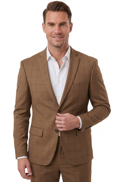 DeepSEA Kare Desenli Slim Fit Erkek Takım Elbise – Çift Düğme Çift Yırtmaç 2’li Takım 2300202