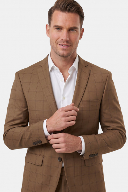 DeepSEA Kare Desenli Slim Fit Erkek Takım Elbise – Çift Düğme Çift Yırtmaç 2’li Takım 2300202