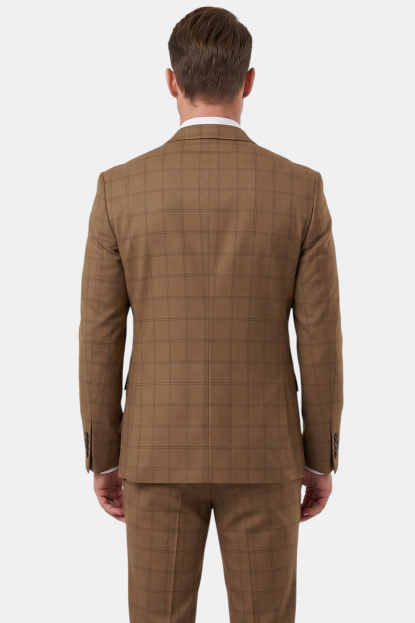 DeepSEA Kare Desenli Slim Fit Erkek Takım Elbise – Çift Düğme Çift Yırtmaç 2’li Takım 2300202