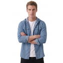 DeepSEA Kapüşonlu Cepli Slim Fit Likralı Kot Gömlek 2300396