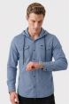 DeepSEA Kapüşonlu Cepli Slim Fit Likralı Kot Gömlek 2300396