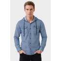 DeepSEA Kapüşonlu Cepli Slim Fit Likralı Kot Gömlek 2300396