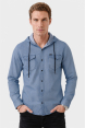 DeepSEA Kapüşonlu Cepli Slim Fit Likralı Kot Gömlek 2300396