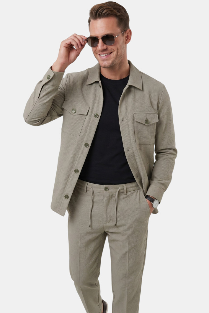 DeepSEA Kare Desenli Slim Fit Erkek Takım Elbise – Çift Düğme Çift Yırtmaç 2’li Takım 2604007 2