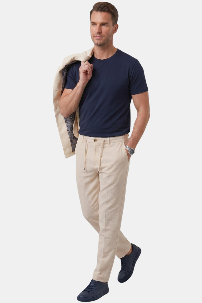 DeepSEA Kare Desenli Slim Fit Erkek Takım Elbise – Çift Düğme Çift Yırtmaç 2’li Takım 2604007 2