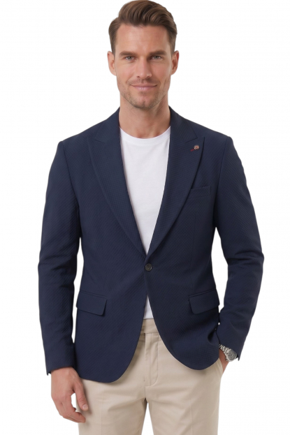 DeepSEA Dokulu Desenli İtalyan Kesim Blazer Ceket – Slim Fit Çift Düğme Ceket 2600776