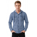 DeepSEA Kapüşonlu Cepli Slim Fit Likralı Kot Gömlek 2300396
