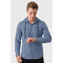 DeepSEA Kapüşonlu Cepli Slim Fit Likralı Kot Gömlek 2300396