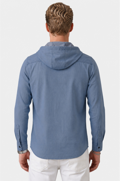 DeepSEA Kapüşonlu Cepli Slim Fit Likralı Kot Gömlek 2300396