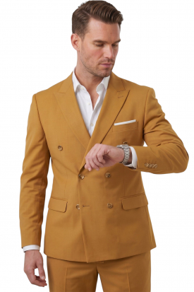 DeepSEA Slim Fit Kruvaze Takım Elbise Likralı Çizgili Dokulu Metal Düğmeli 2600643