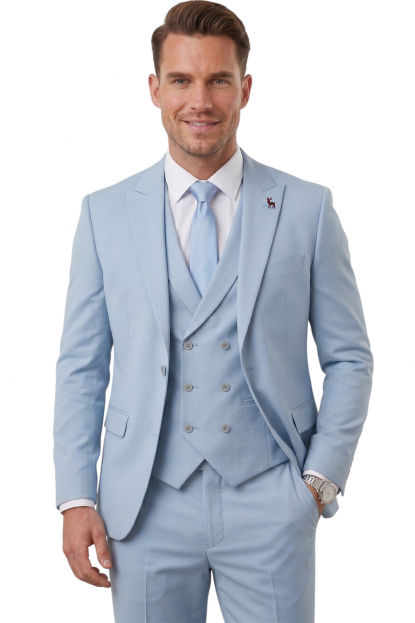 DeepSEA Erkek Slim Fit 3’lü Takım Elbise – Yelekli Ekose Desenli Çift Düğme Takım Elbise 2600342